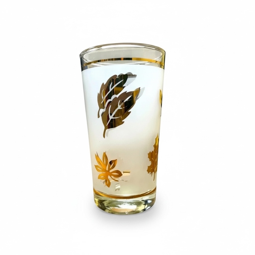 Vintage Mid Century 24k Gold Atomic Etched Set of 6 Bar Glasses Frosted w Gold